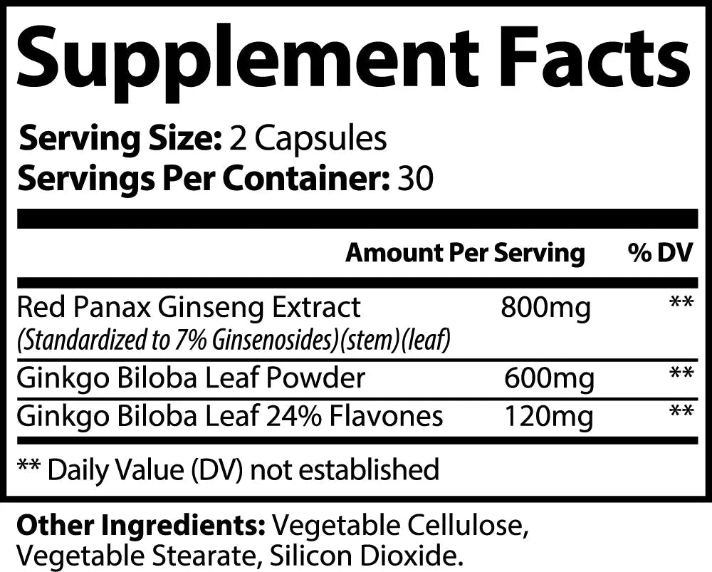 Ginkgo Biloba + Ginseng - Brain Health & Energy Supplement