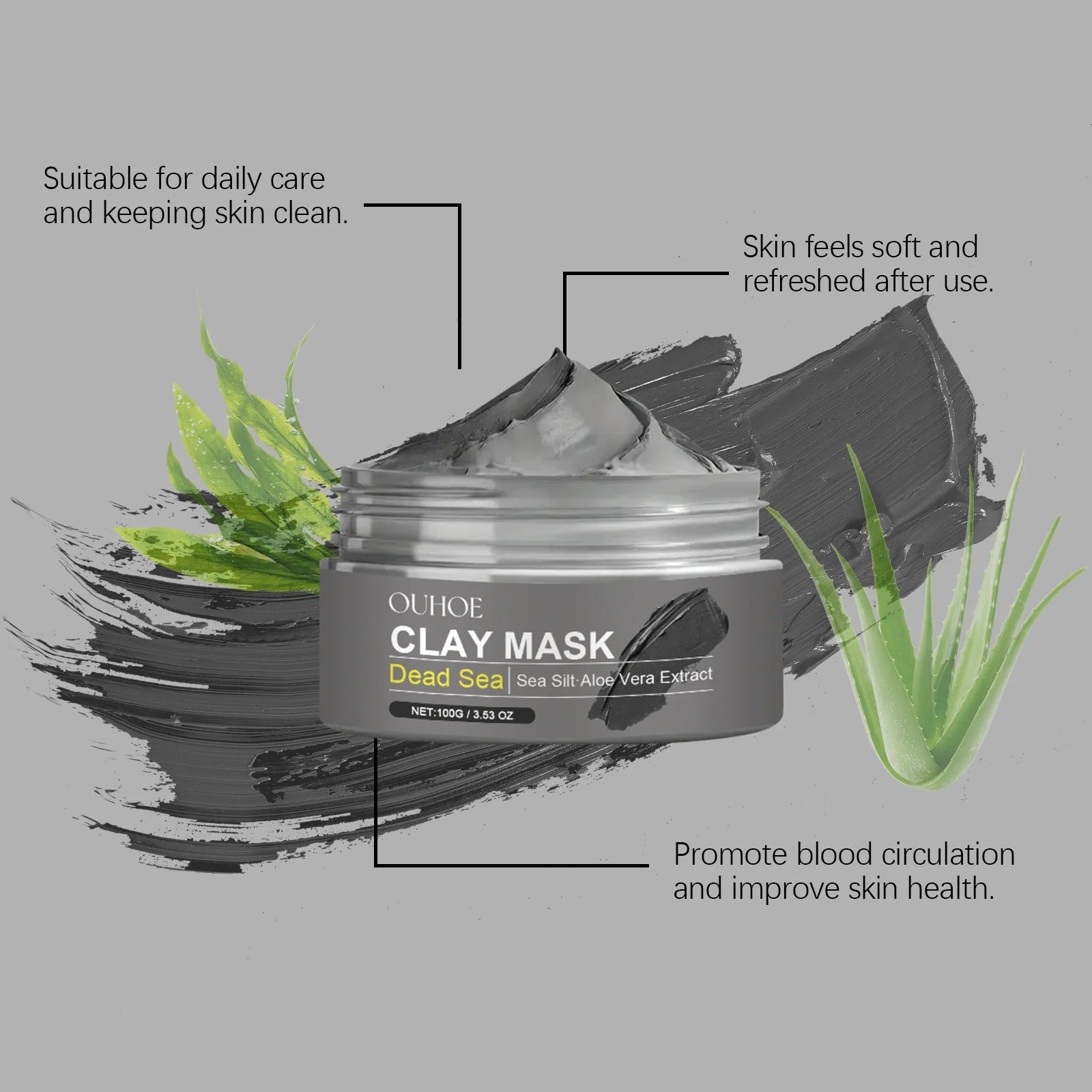 Natural Dead Sea minerals in mud mask for deep cleansing brightening facial treatment
