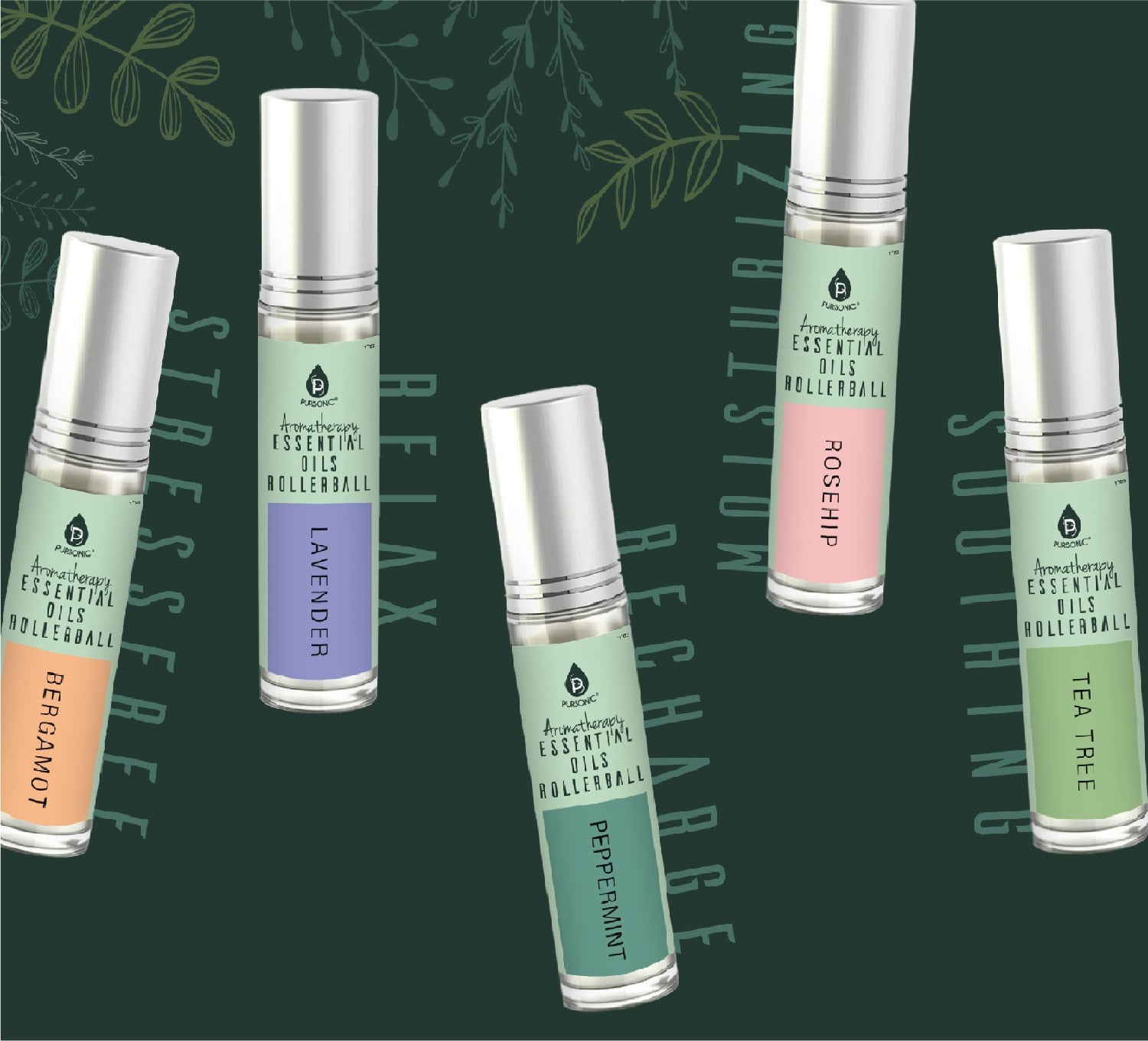 Aromatherapy Essential Oils Rollerballs Set - 5 Scents