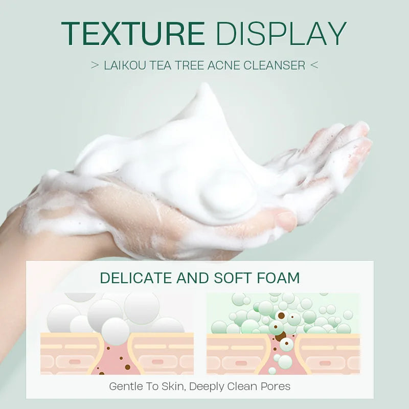 LALKOU tea tree cleanser creating gentle foam for deep cleansing acne treatment

