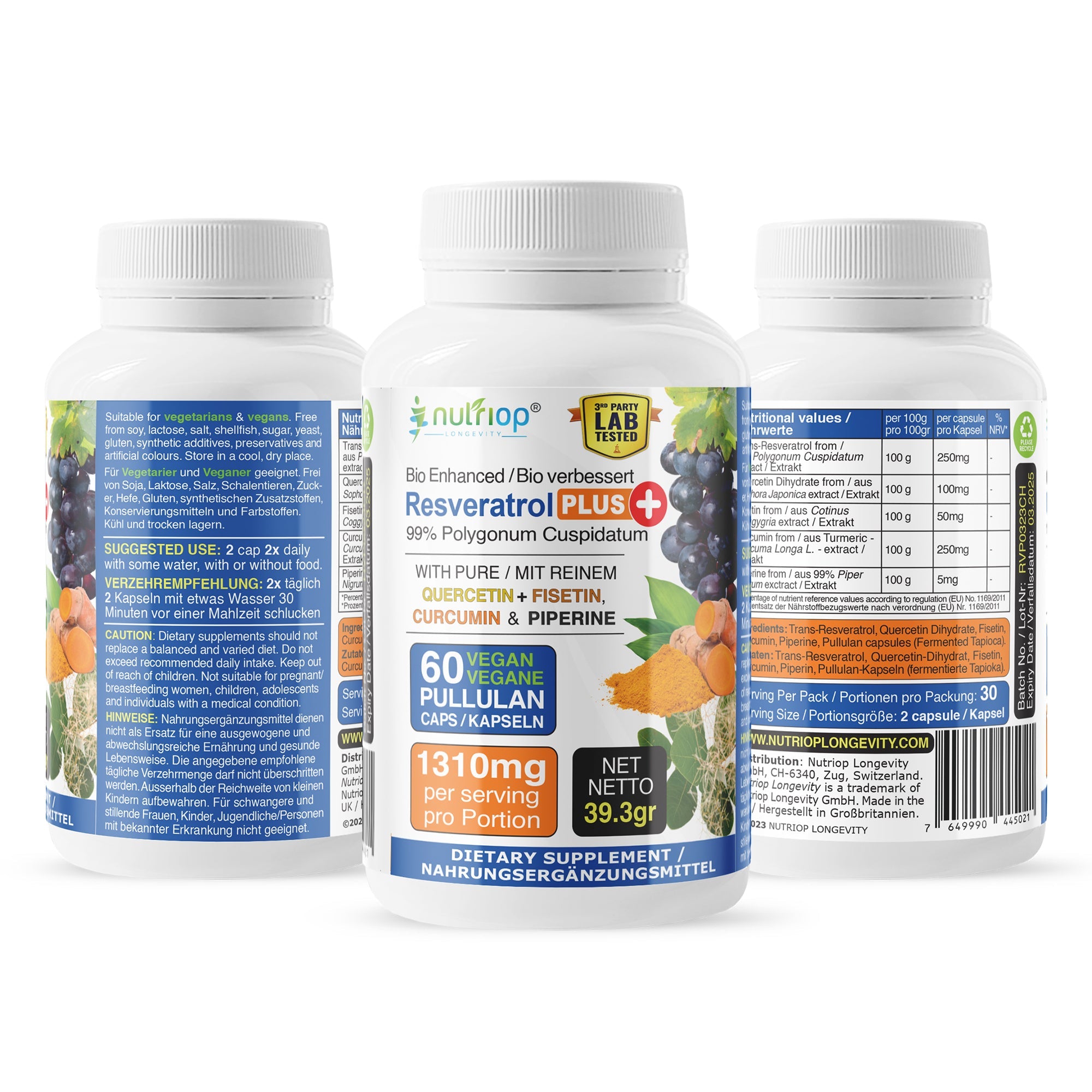 Nutriop Resveratrol Plus - Trans-Resveratrol Quercetin Fisetin 60 Caps