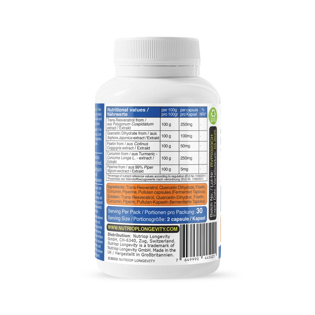 Nutriop Resveratrol Plus - Trans-Resveratrol Quercetin Fisetin 60 Caps