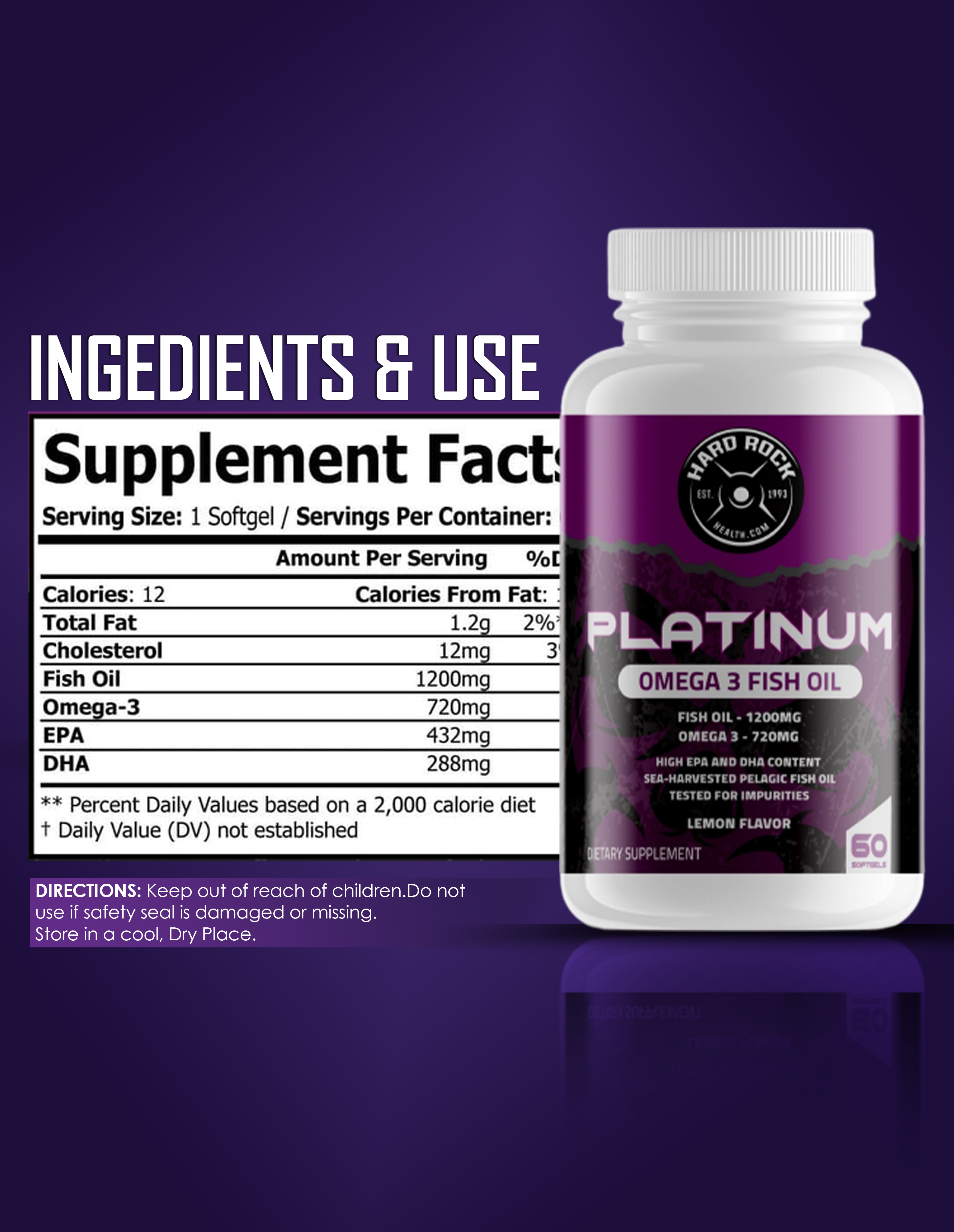 Omega 3 Fish Oil - 1200mg EPA DHA Heart Brain Support 60 Capsules