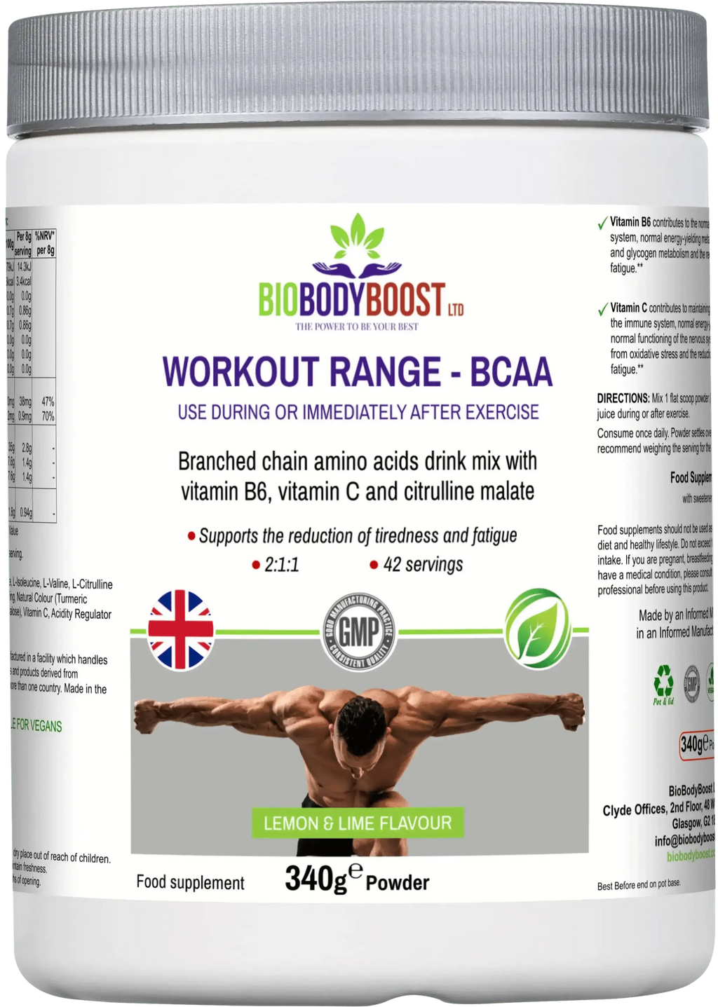 BCAA Amino Acids - Lemon Lime Workout Drink Mix Muscle Recovery 240g