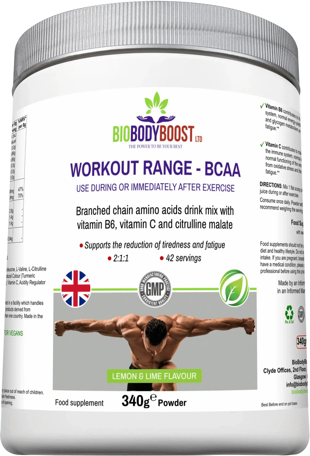 BCAA Amino Acids - Lemon Lime Workout Drink Mix Muscle Recovery 240g