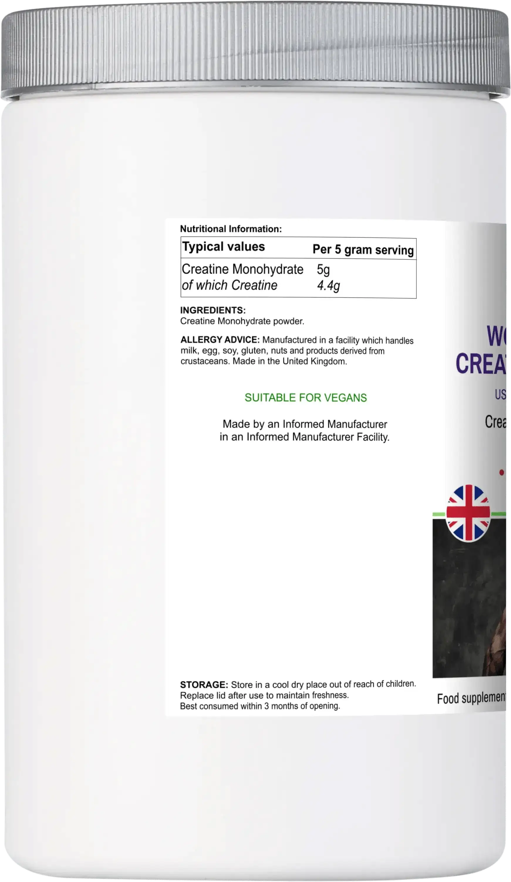 Creatine Monohydrate Powder - Pure Workout Supplement 100g