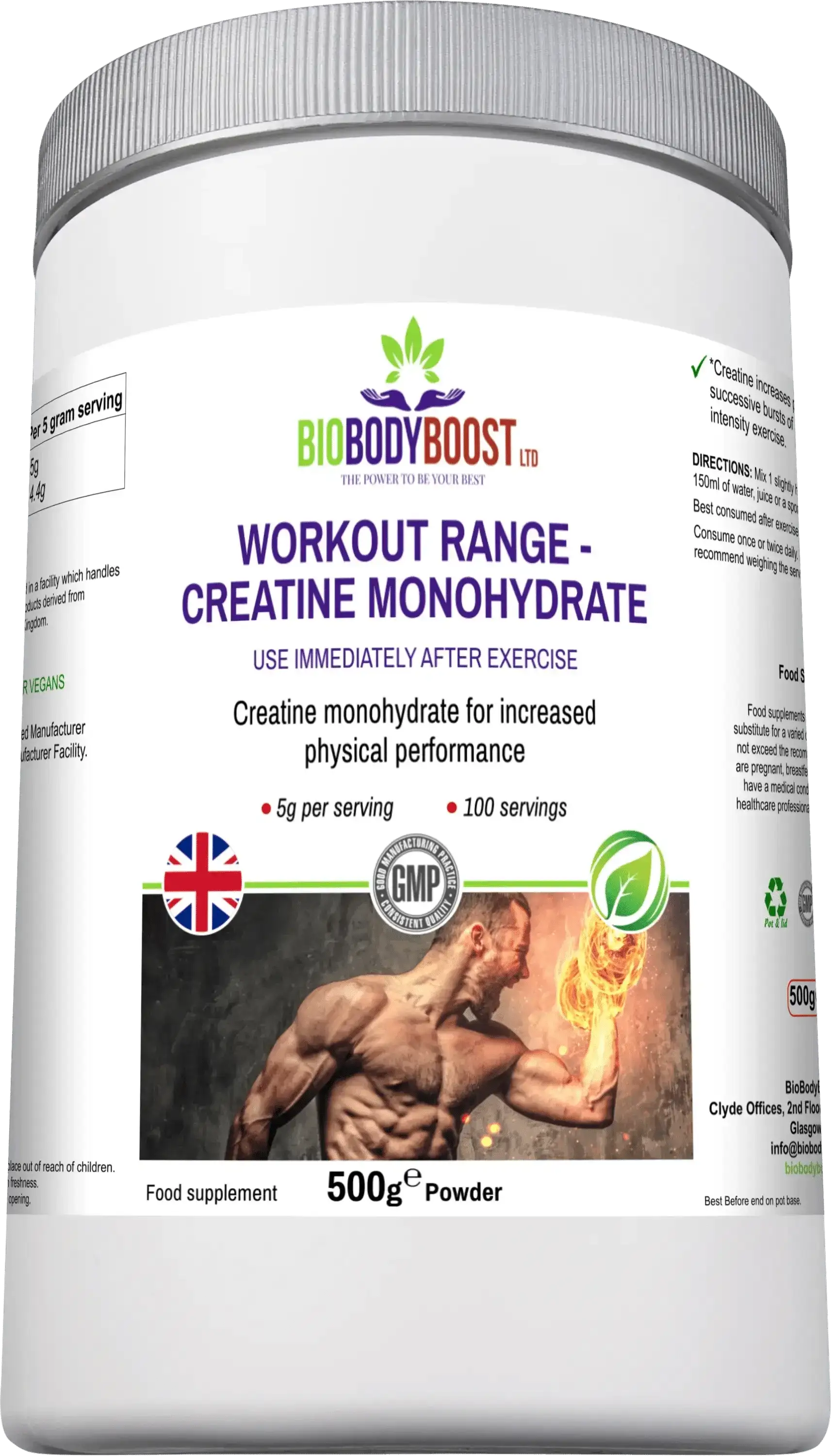 Creatine Monohydrate Powder - Pure Workout Supplement 100g