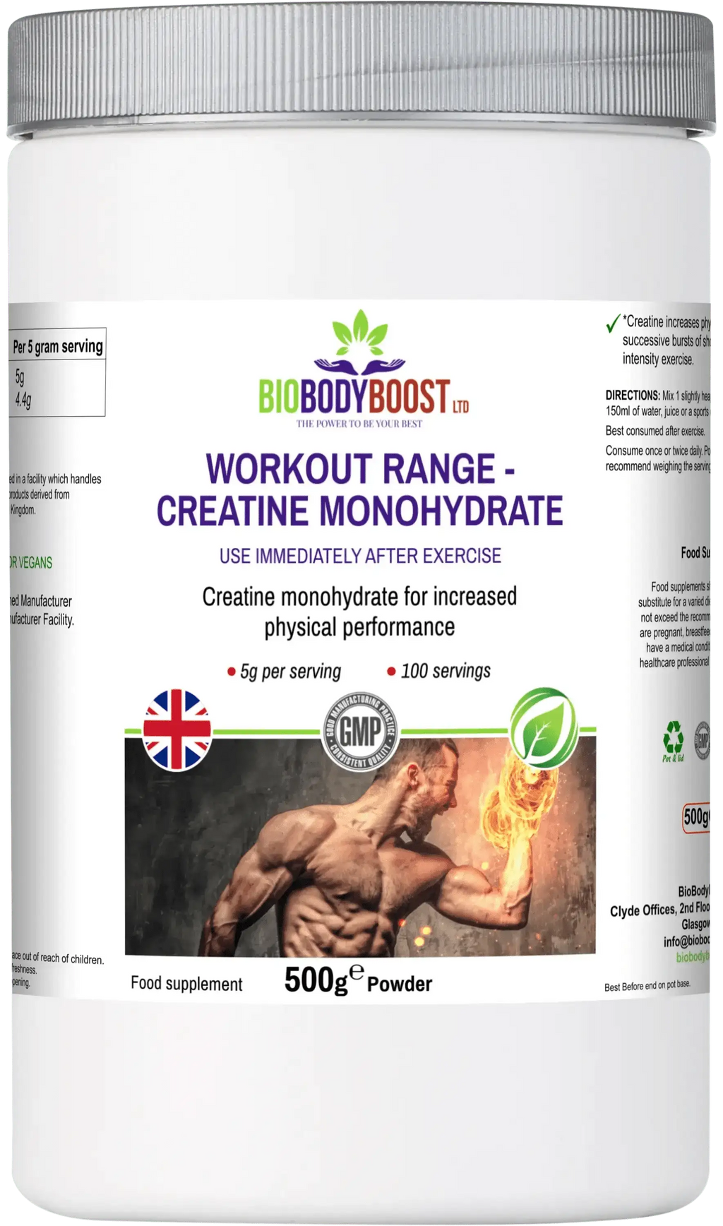 Creatine Monohydrate Powder - Pure Workout Supplement 100g