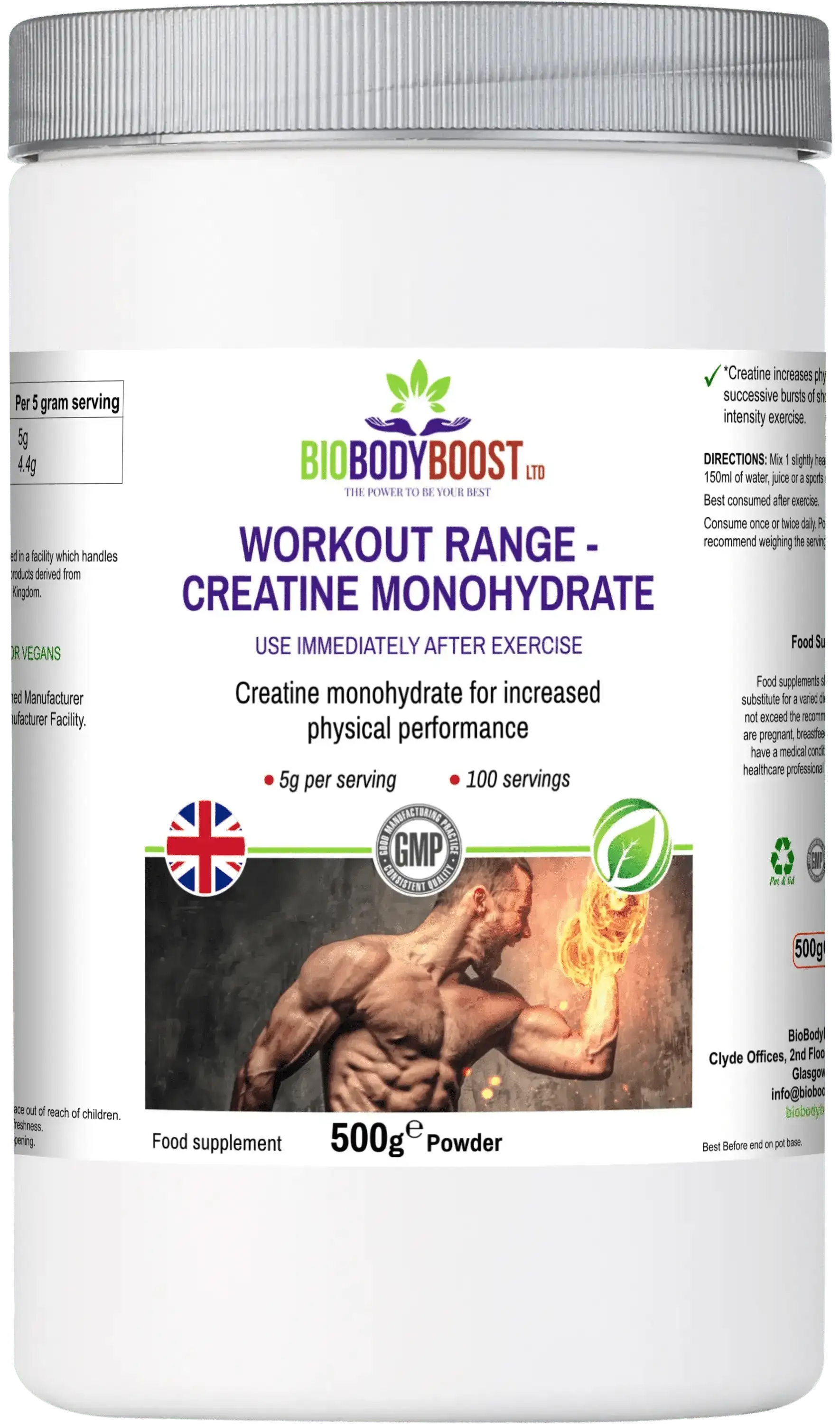 Creatine Monohydrate Powder - Pure Workout Supplement 100g
