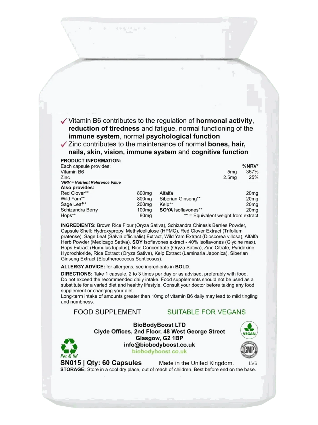 BioFem Menopause Support - Herbal Supplement with Soy Isoflavones 60caps