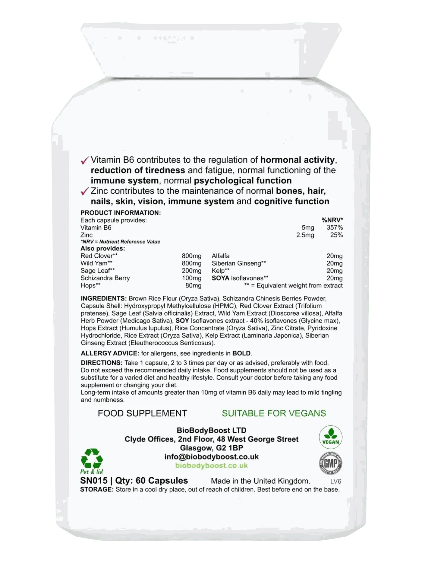 BioFem Menopause Support - Herbal Supplement with Soy Isoflavones 60caps