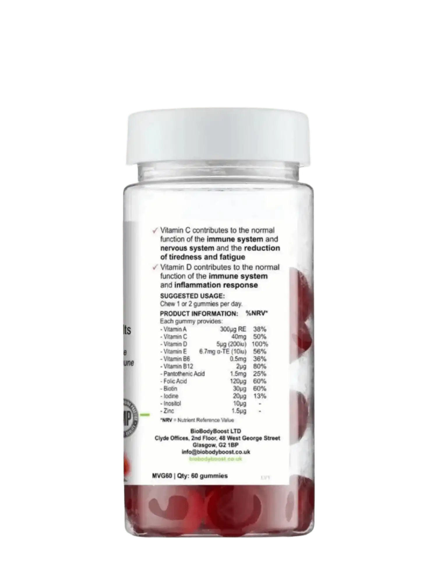 BioBodyBoost Gummies - Chewable Daily Multivitamin Strawberry 60 Count