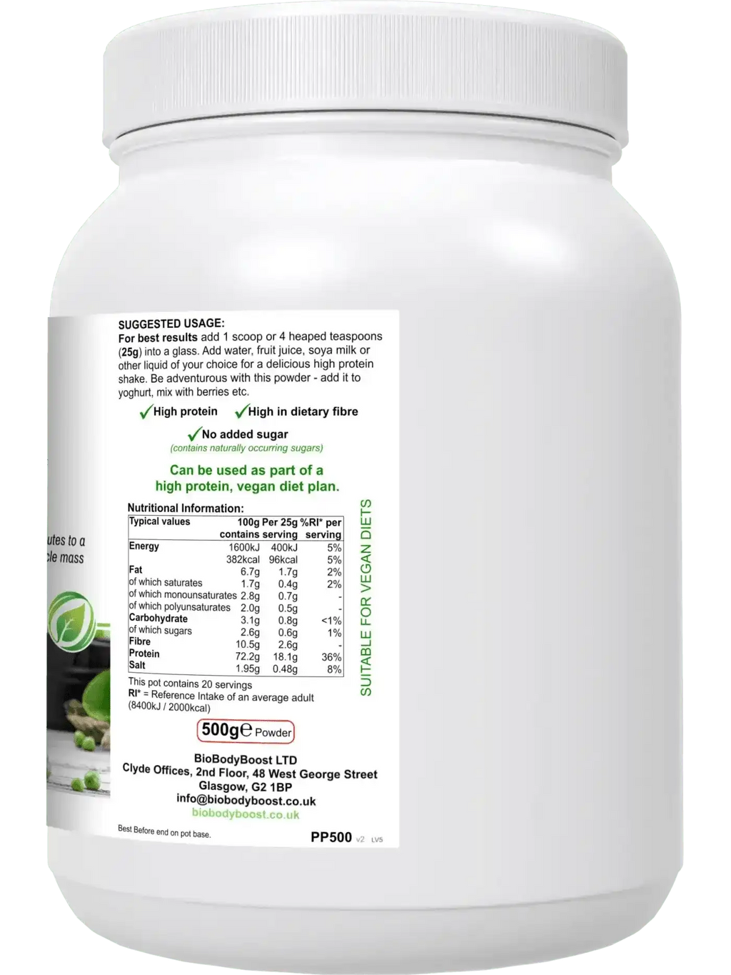 PeaPro Vegan Pea Protein - Plant-Based Protein Isolate Powder 500g