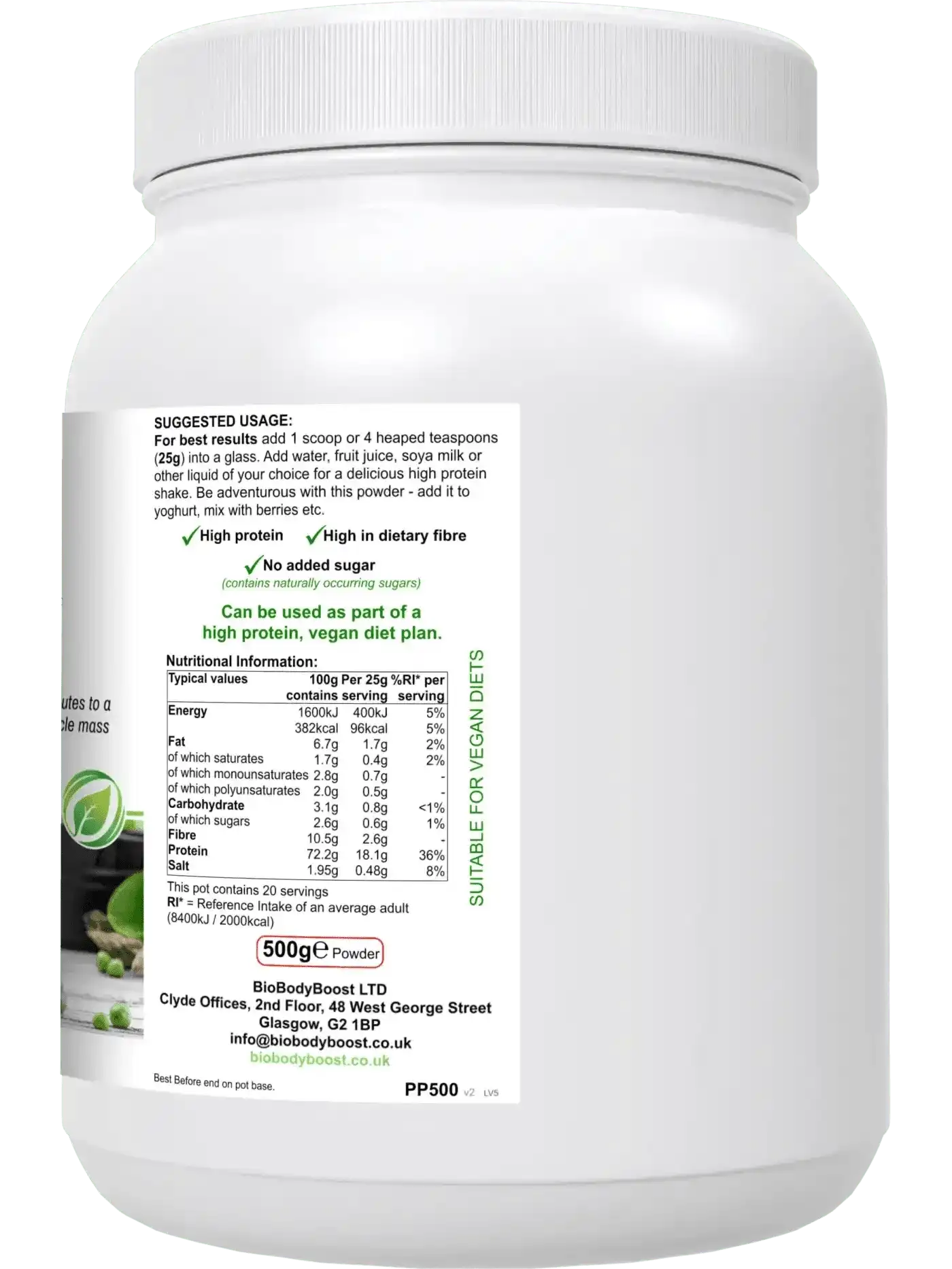 PeaPro Vegan Pea Protein - Plant-Based Protein Isolate Powder 500g