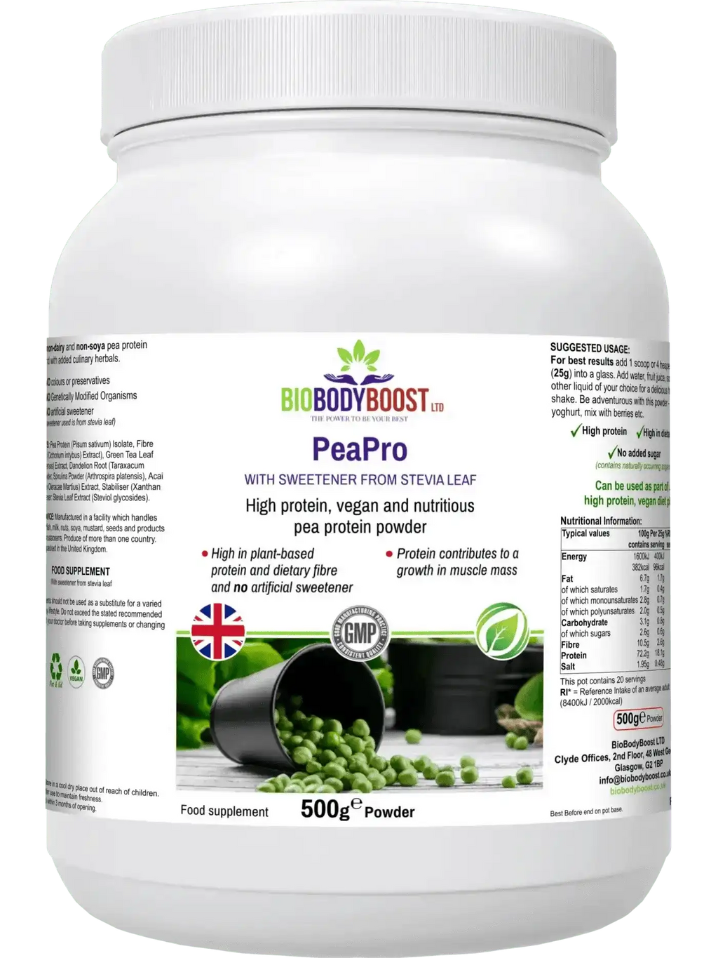 PeaPro Vegan Pea Protein - Plant-Based Protein Isolate Powder 500g