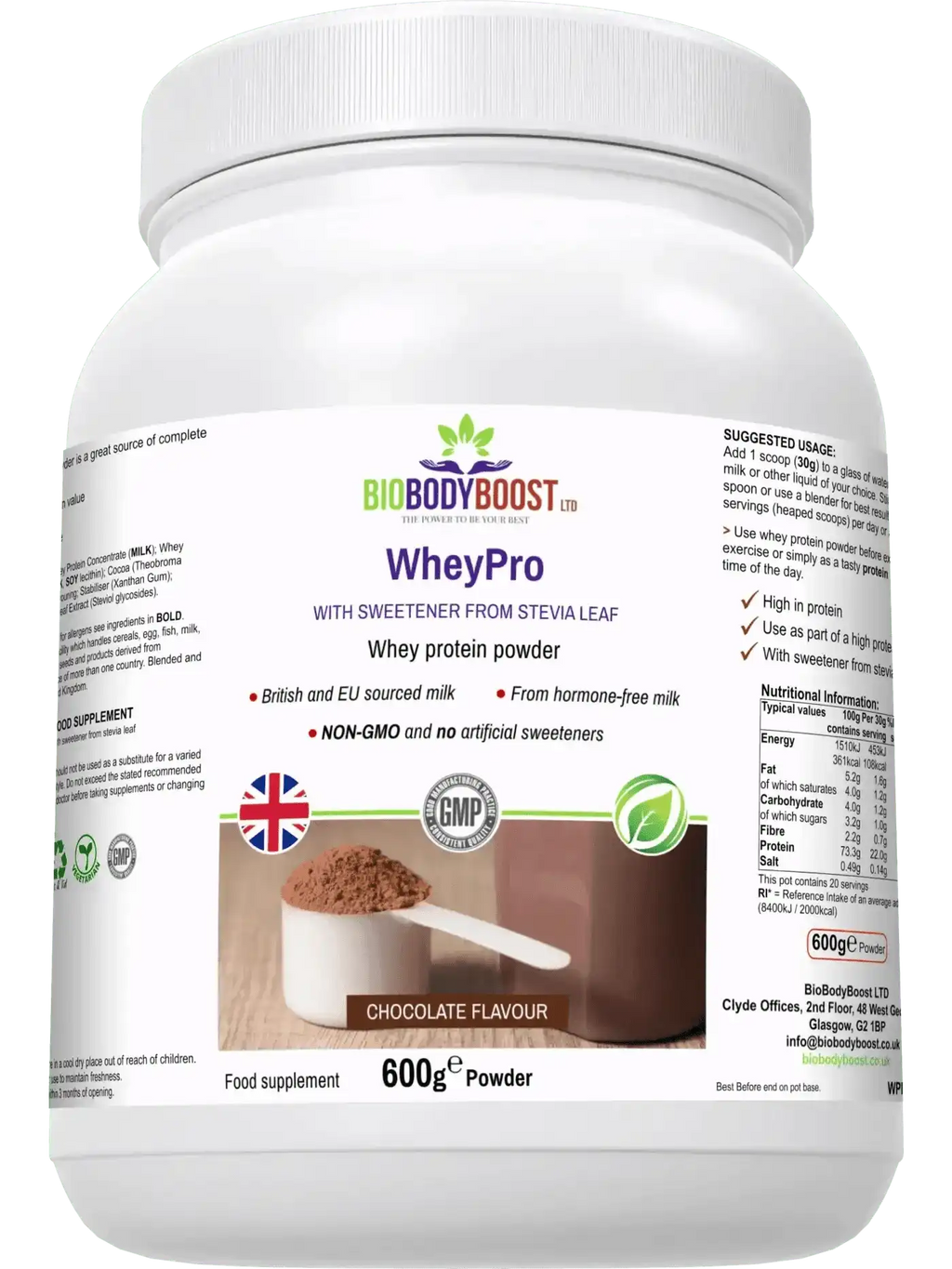 WheyPro Chocolate - Premium Whey Protein Powder EU Dairy 600g