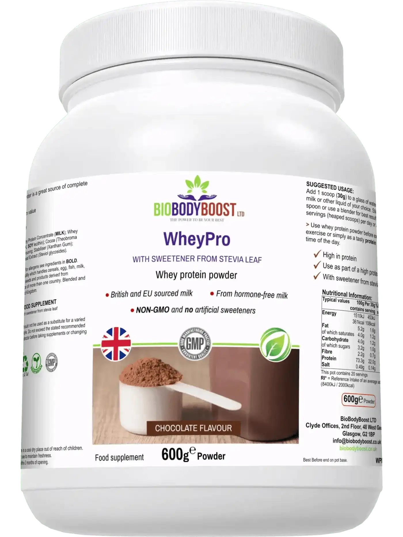 WheyPro Chocolate - Premium Whey Protein Powder EU Dairy 600g