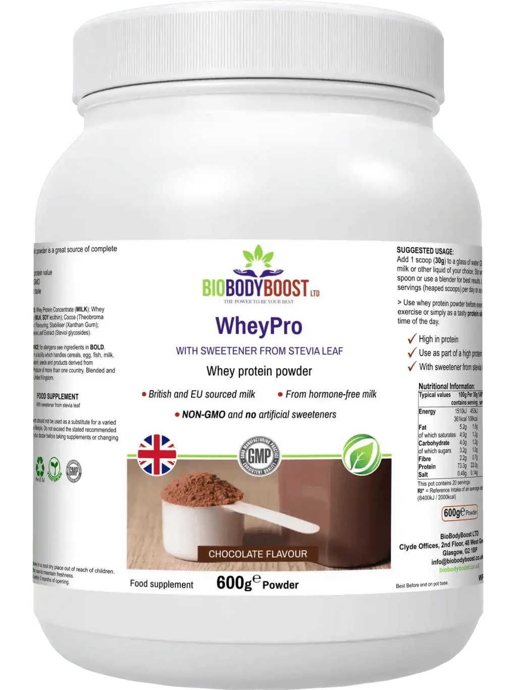 WheyPro Chocolate - Premium Whey Protein Powder EU Dairy 600g