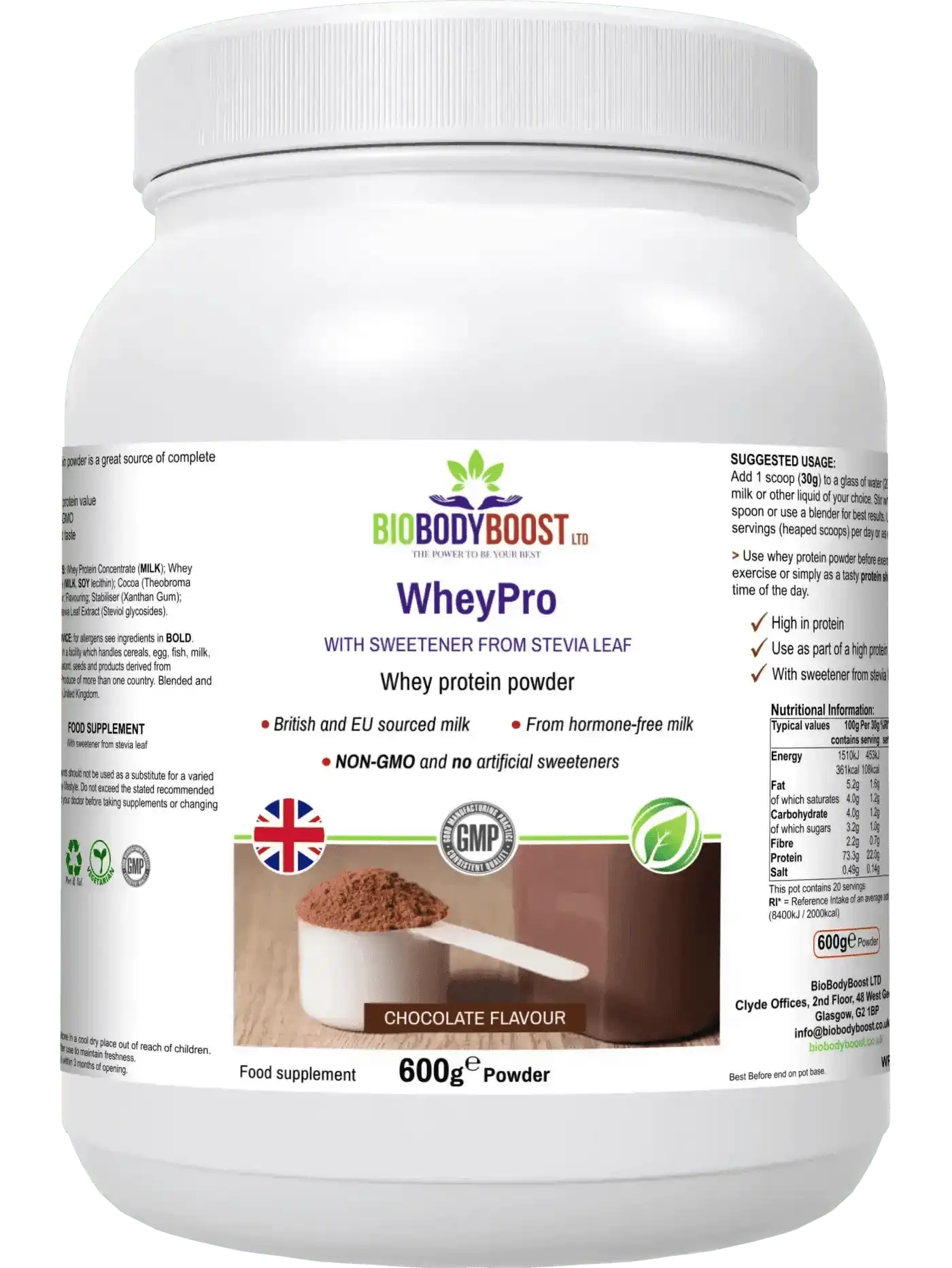 WheyPro Chocolate - Premium Whey Protein Powder EU Dairy 600g