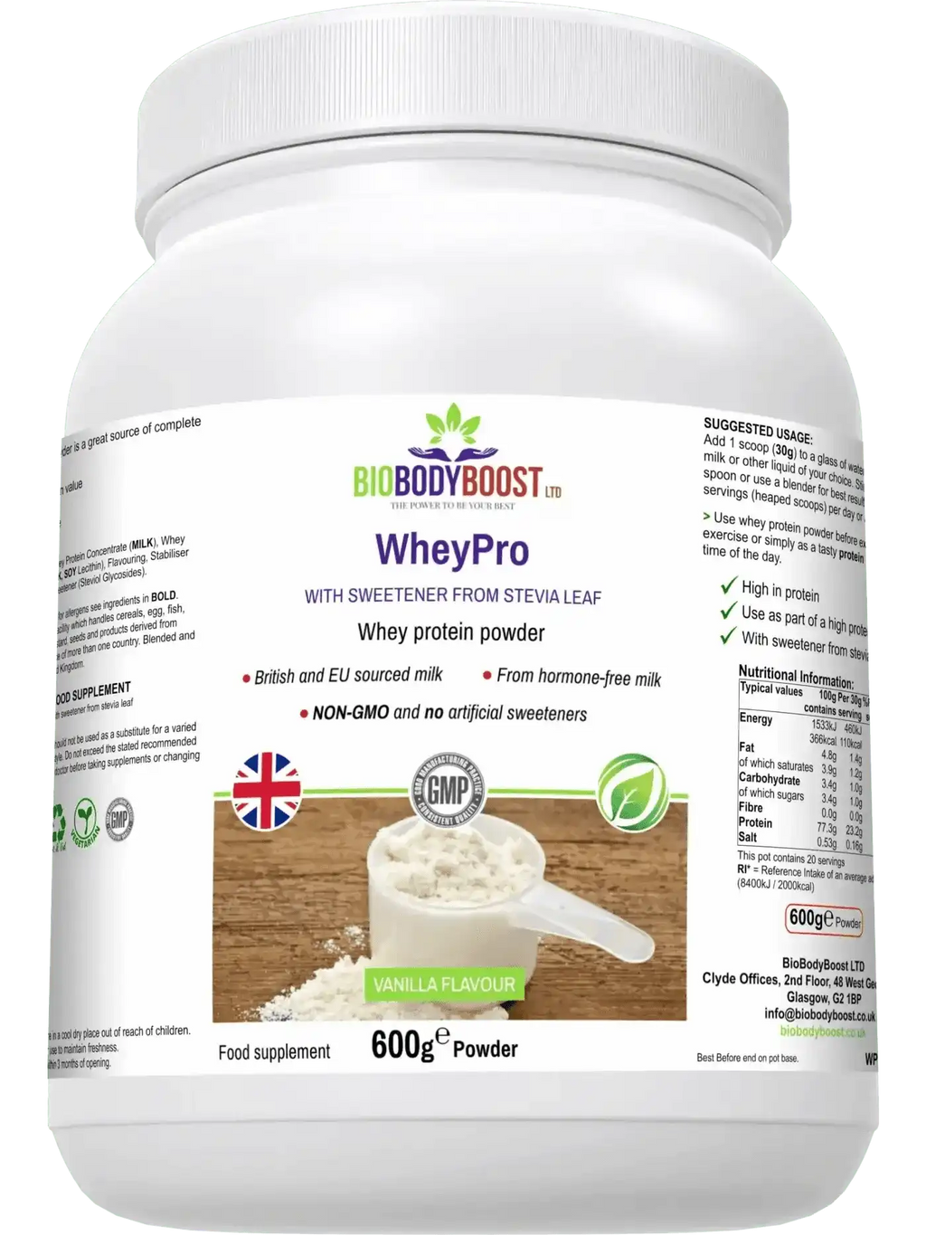 WheyPro Vanilla - Premium Whey Protein Powder EU Dairy 600g