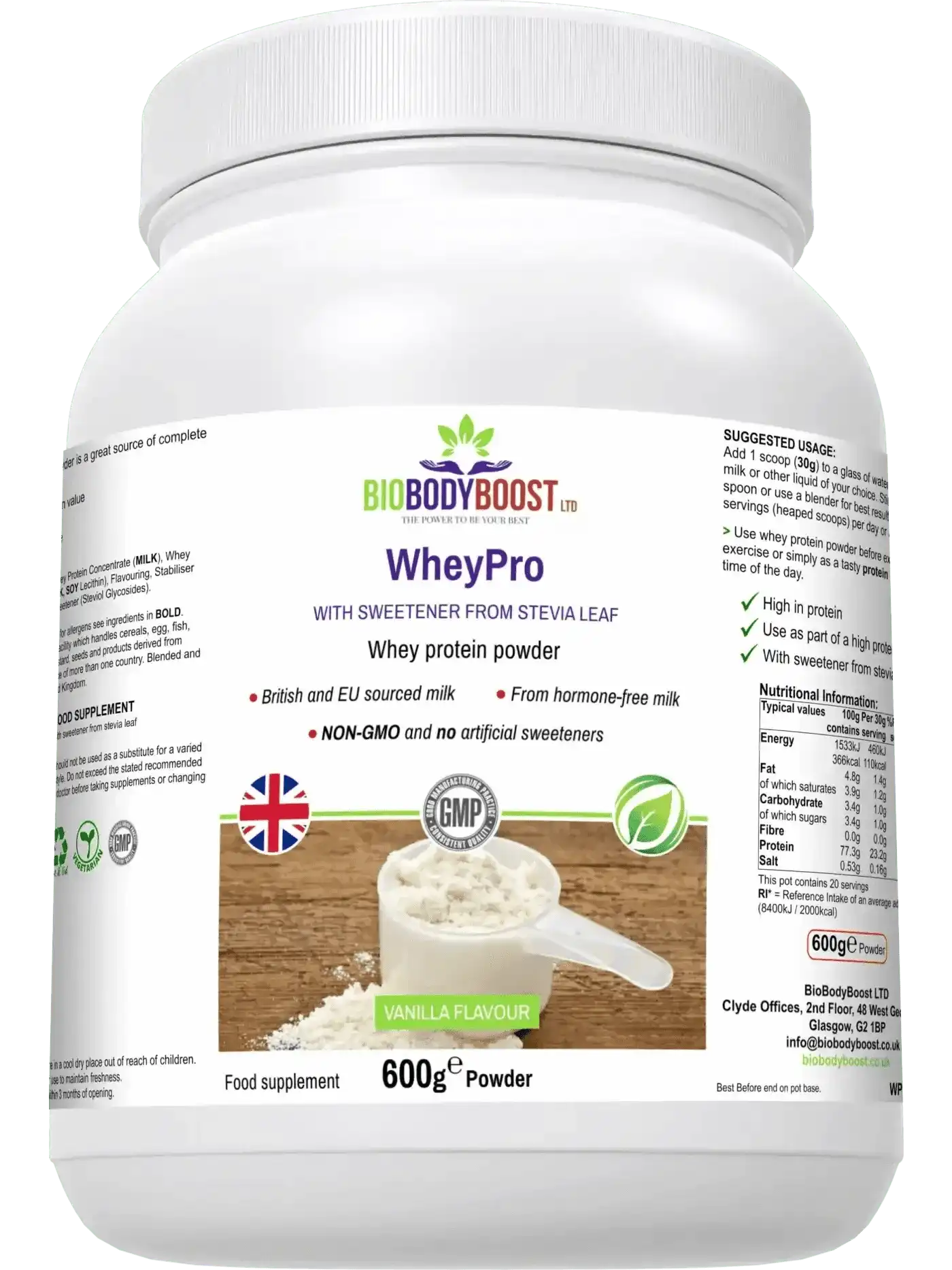 WheyPro Vanilla - Premium Whey Protein Powder EU Dairy 600g