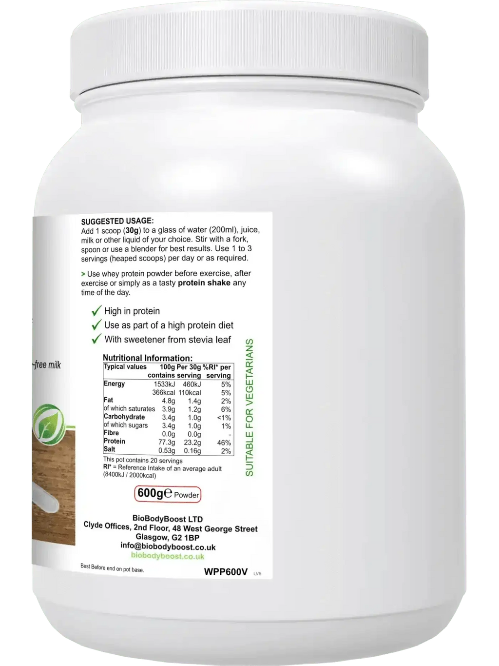 WheyPro Vanilla - Premium Whey Protein Powder EU Dairy 600g