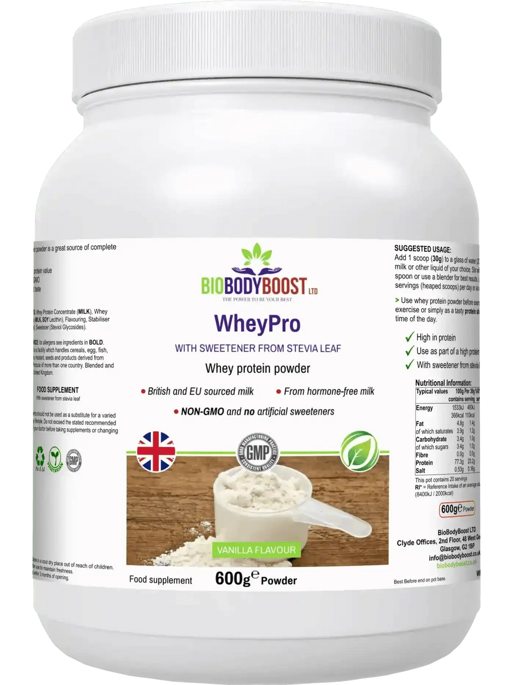 WheyPro Vanilla - Premium Whey Protein Powder EU Dairy 600g