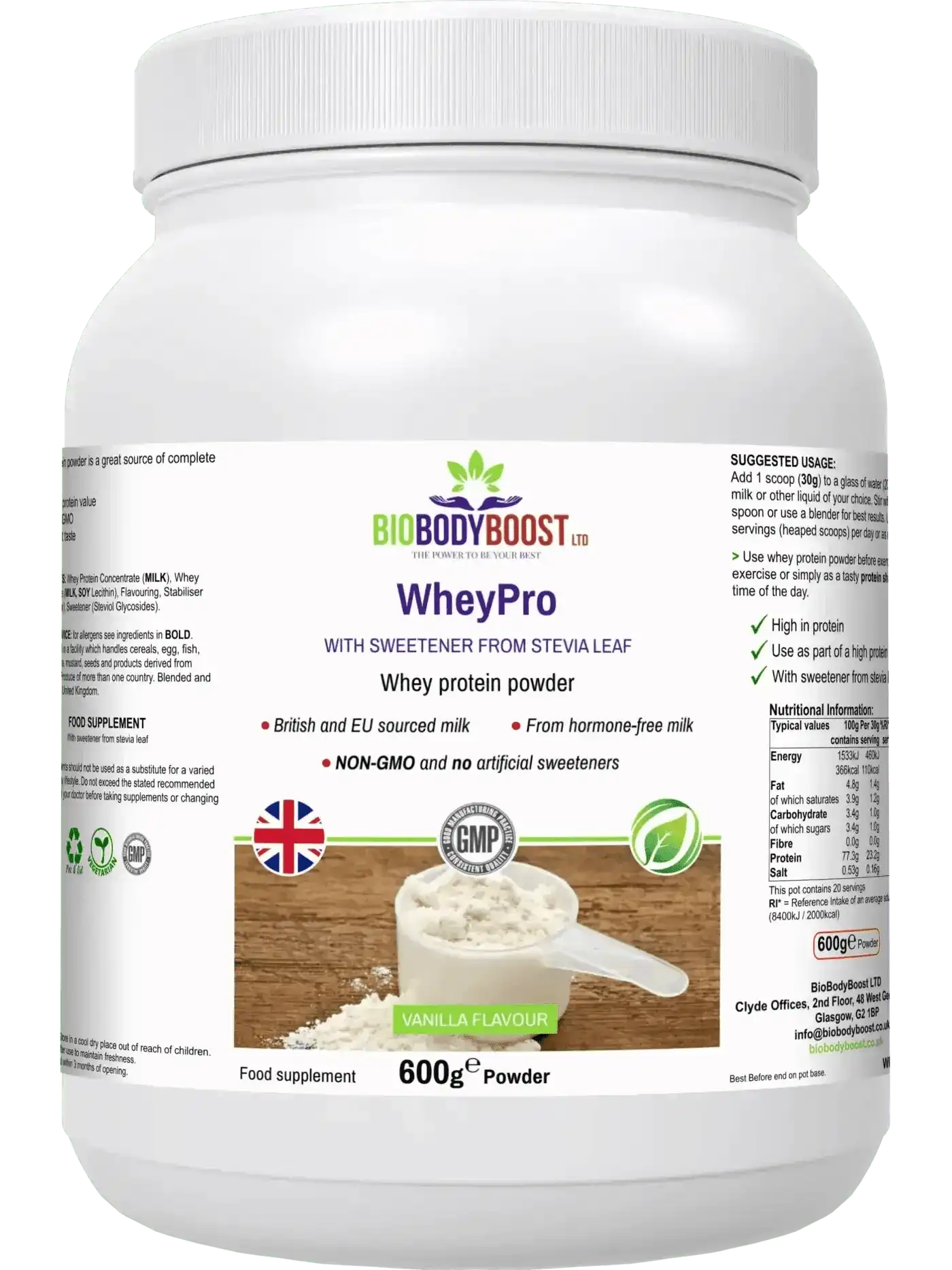 WheyPro Vanilla - Premium Whey Protein Powder EU Dairy 600g