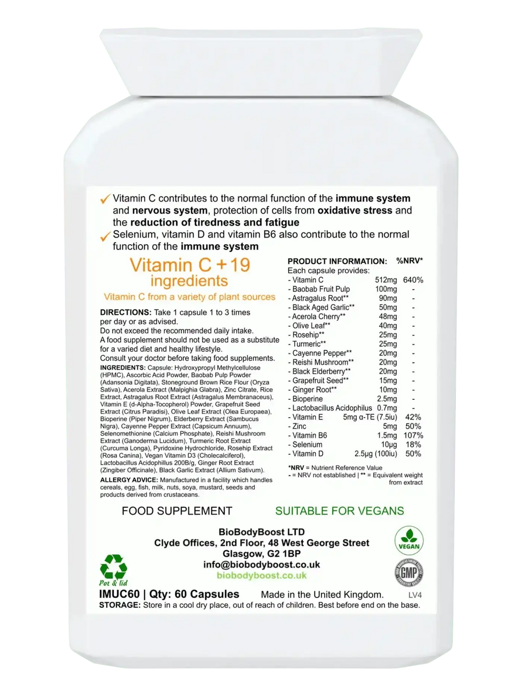 ImmuneBoost - Vitamin C Reishi Mushroom Probiotic Immune Support 60caps