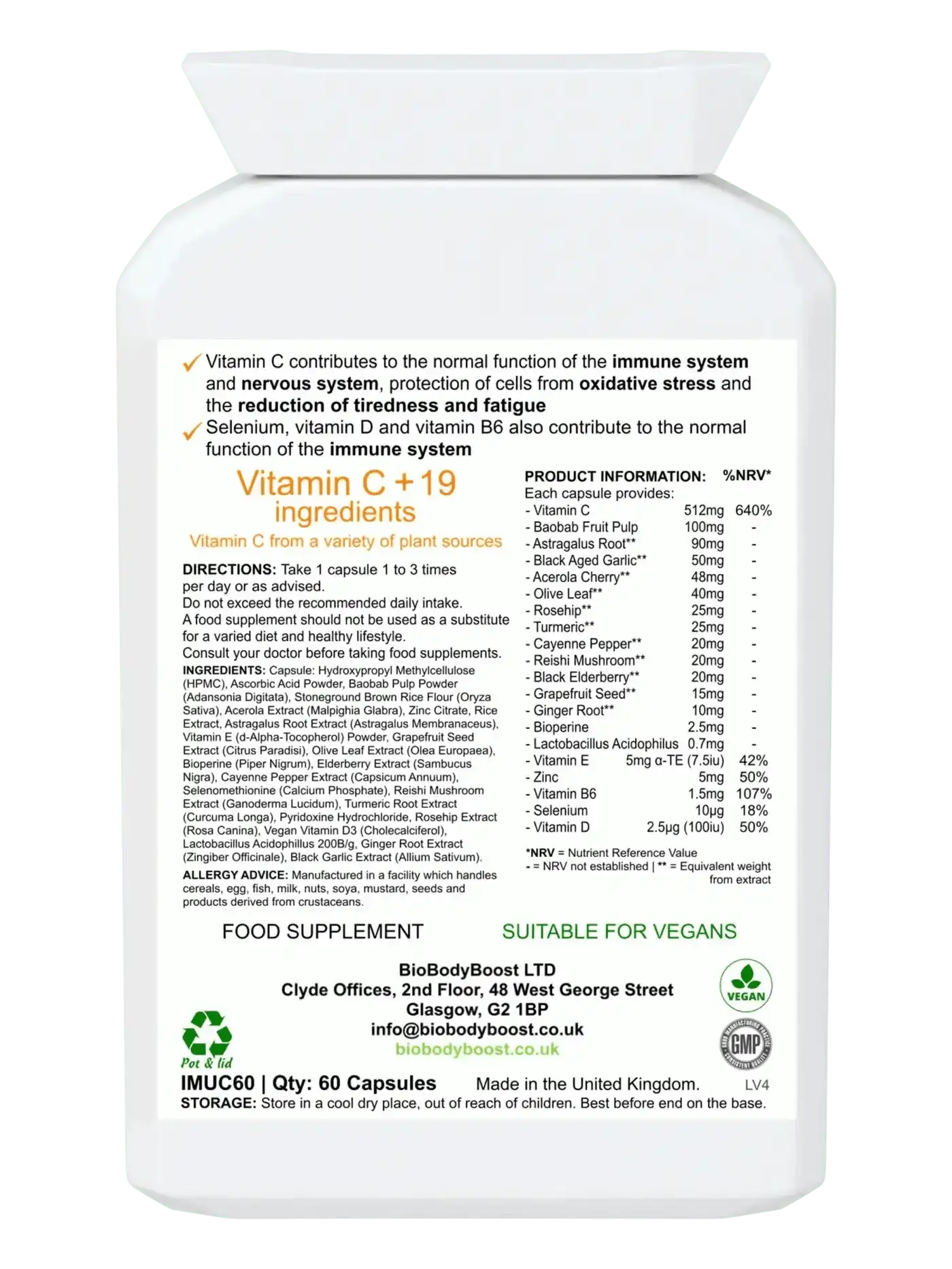 ImmuneBoost - Vitamin C Reishi Mushroom Probiotic Immune Support 60caps