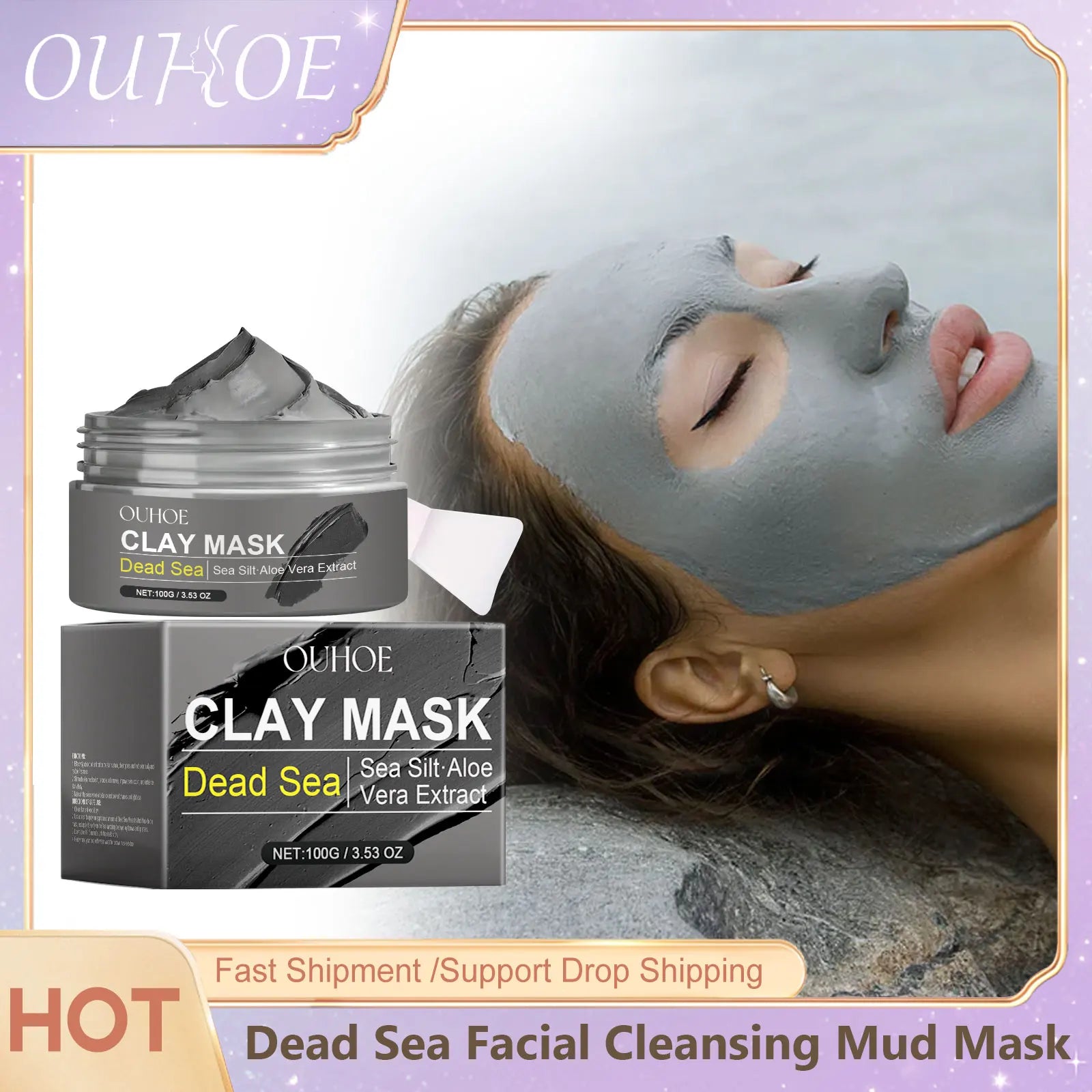 Woman applying Dead Sea mud mask facial treatment for brightening deep cleansing hydration
