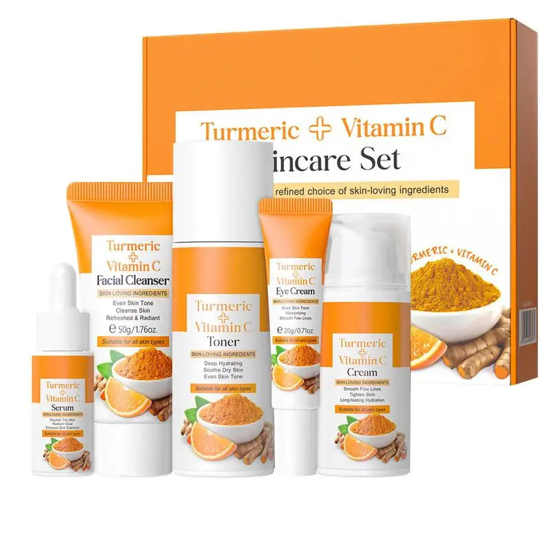 Turmeric skin care set 5-piece complete routine with cleanser toner serum eye cream moisturizer
